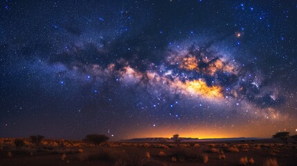 A breathtaking panorama of the Milky Way galaxy stretched across the night sky, showcasing the...