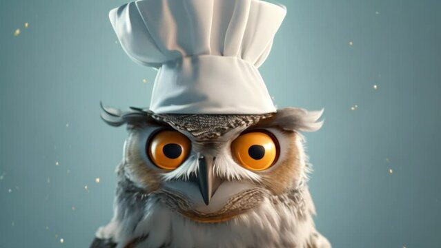 the owl wears a chef's hat