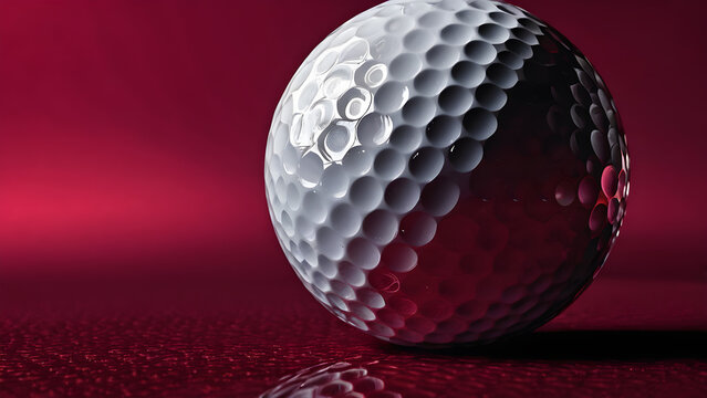 glassy is a close-up of a golf ball on a red background. golf ball on a red background.