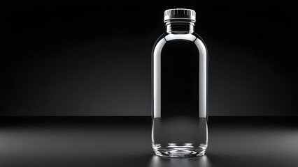 empty glassy a reusable water bottle on black background