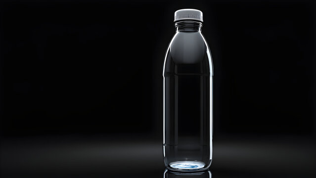 empty glassy a reusable water bottle on black background