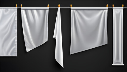 a realistic white flag and banners on a black background