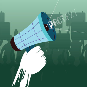 Voices Amplified: Farmers Unite in Vibrant Protest, A dynamic vector encapsulating the spirit of the farmers' protest. The image features a large hand holding a megaphone symbolizing the amplification