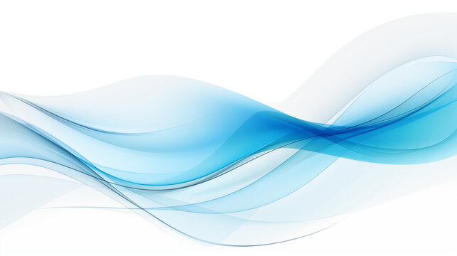 Néon effet flou, fumée, vague en mouvement, bleu électrique et clair sur fond blanc. Pour conception et création graphique, bannière © FlyStun