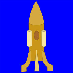 Space rocket in the form of a pencil on metal legs. The equipment has turbines and a porthole. The device is designed for space flights. Can be used as a logo.