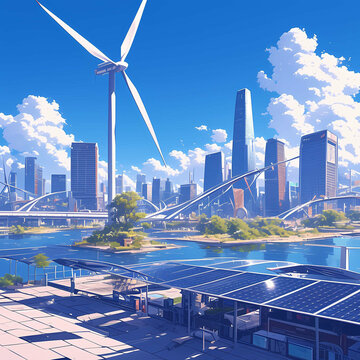Sustainable Future Cityscape with Renewable Energy and Modern Architecture