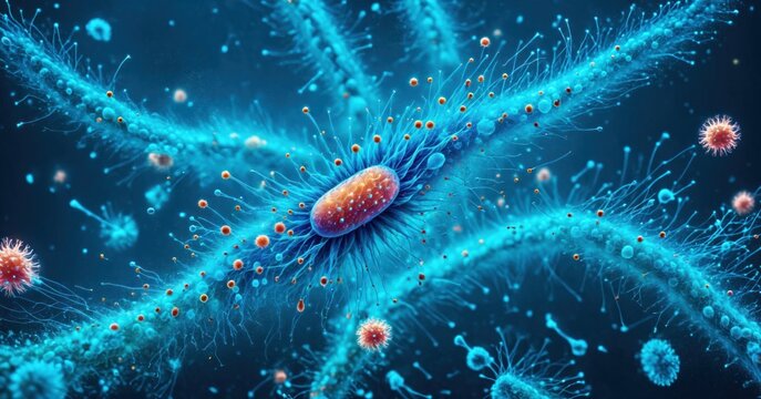 Abstract Lactobacillus Bulgaricus Bacteria - 3d rendered style microbiology image. Medical research, health-care concept. SEM (TEM) scanning view. Healthcare concept.