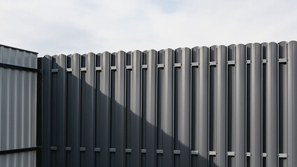 Obraz premium New fence made of dark-colored metal profile