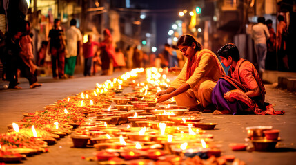 In the midst of colorful festivities, people joyfully celebrate Diwali