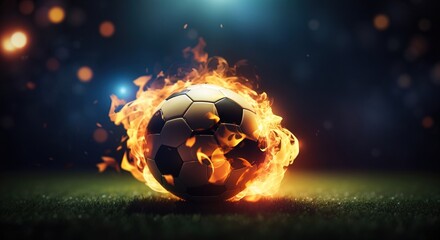 Fototapeta premium Football on fire at a dark background