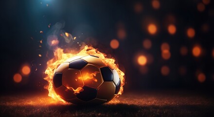 Football on fire at a dark background