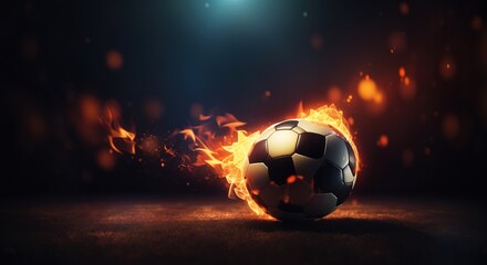 Football on fire at a dark background