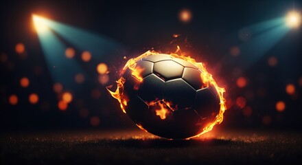 Football on fire at a dark background