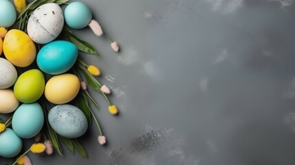 Springtime Celebrations: Colorful Easter Eggs and Blooms on Neutral Backdrop