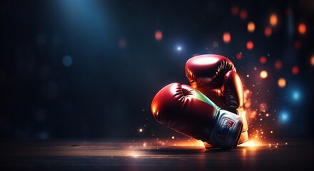 Boxing glove on fire at a dark background
