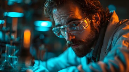 scientist engrossed in their research - obrazy, fototapety, plakaty