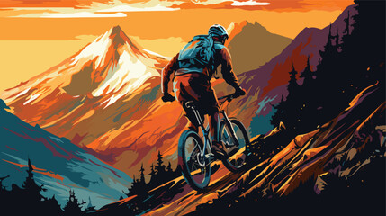Extreme sport mountain biking illustration vector