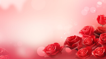 Roses rouges sur un fond dégradé rose, avec espace vide de composition. Fleur, romantique, amour, Saint-Valentin. Pour conception et création graphique.