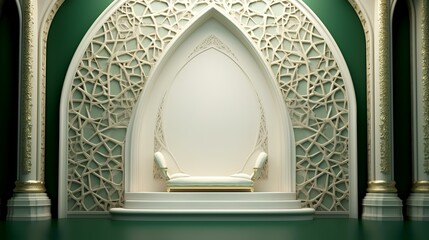 3d rendering of the white throne and Arabic ornaments - obrazy, fototapety, plakaty