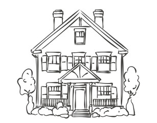 vector sketch of american wooden house