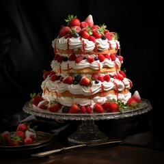 Obraz na płótnie Canvas Cake with fresh strawberries on glass table