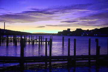 Obraz premium Twilight Serenity at Waterfront Dock with Reflective Water, Houghton Infrared