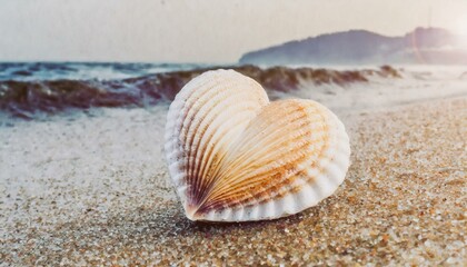 Fototapeta na wymiar Heart-shaped Seashell in the Seaside