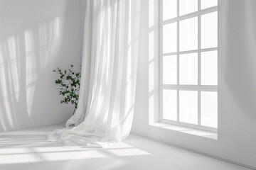 Fototapeta premium White room with window and curtains mockup