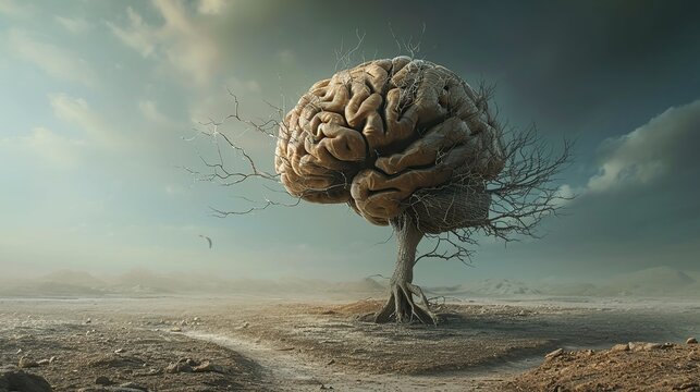 brain tree in a desolate land, surreal