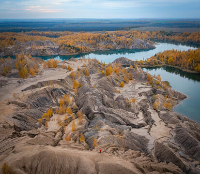 Aerial view of abstract rock formation in Konduki, Tula region, Russia.