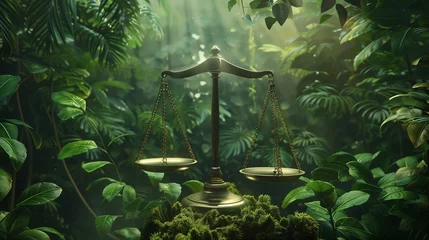Deurstickers Law and justice in relation to environmental and ecological protection, symbolizing the financial aspects and investments in green legal practices. © TensorSpark