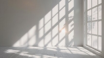 Morning Sunbeams Casting Natural Shadows on Crisp White Wall Background