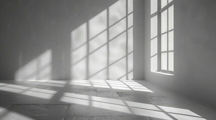 Minimalist Product Showcase. Morning Sunlight and Shadows on White Wall