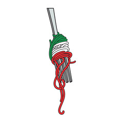Isolated fork with pasta and the flag of Italy Vector