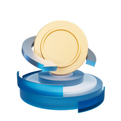 Coin on the podium 3d rendering illustration