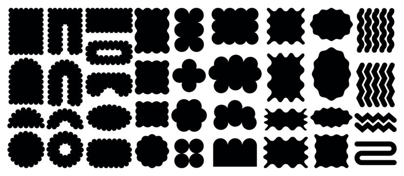 Abstract set of rectangular and round frames. Geometric shapes with zigzag and lace edges. Vector design for template, banner, poster, sticker.