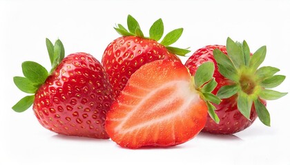 Juicy Strawberry with half sliced isolated on white background.