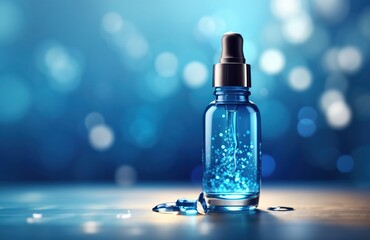 Dropper bottle of serum mockup on an abstract blue background