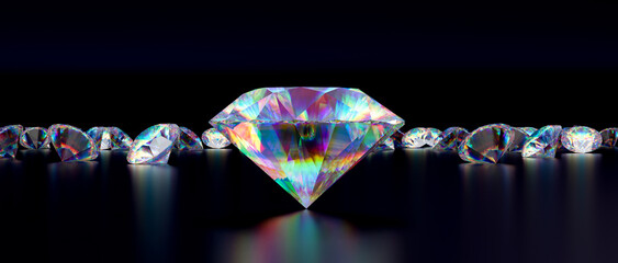 Dazzling diamond and gemstones on reflective surface
