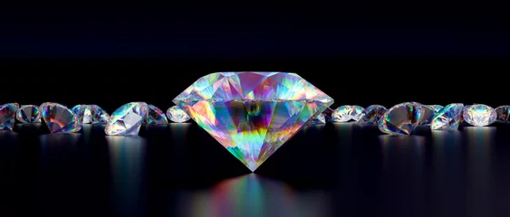 Fototapeten Dazzling diamond and gemstones on reflective surface © tiero