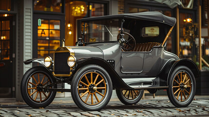 Vintage classic american car in a colorful street. Travel and tourism concept.
