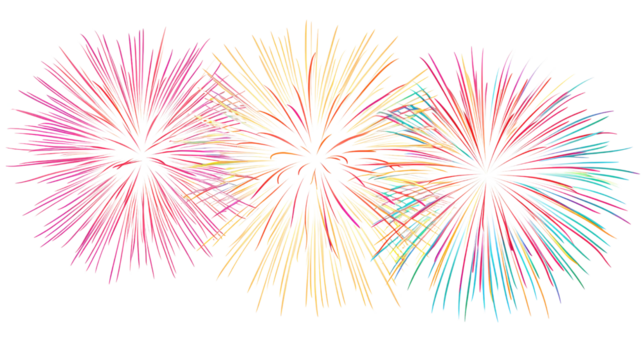 Vibrant multicolored fireworks display illustration with sparkling streaks on a checkered background