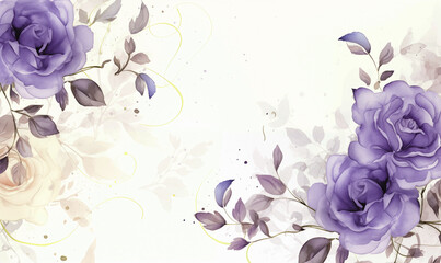 Floral wallpaper blue roses watercolor illustration in pastel purple / blue color for invitation / card making / wedding invitation	