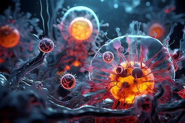 microscopic view of cell activity mitochondria - obrazy, fototapety, plakaty