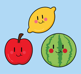 Cute Cartoon Fruit character Vector Art. Simple and fun design for kids