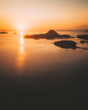 Aerial shot of the Amakusa Islands at sunset, Kyushu, Japan.