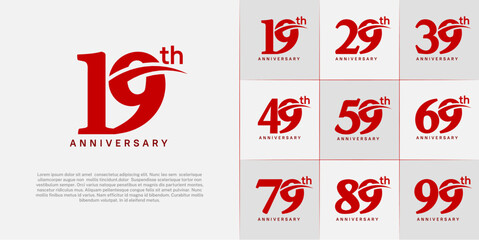 Set of Anniversary Logotype with swoosh, red color can be use for special day celebration