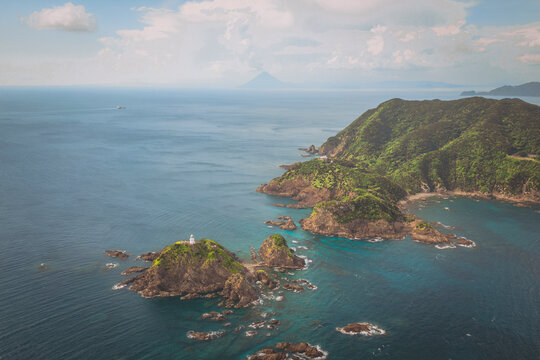 Aerial shot of Cape Sata, southernmost point of Japan, Kagoshima Prefecture, Kyushu, Japan.