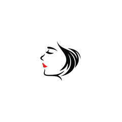 Beauty face women hair cut logo design