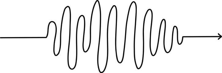 Chaotic line arrow. Doodle chaos simple drawn symbol, confused messy knot tangle scribbled line. Vector isolated. Tangled wires, complicated thoughts, brain confusion, problem solving - obrazy, fototapety, plakaty